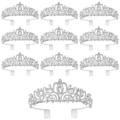 CIEHER 10 PCS Crowns for Women, Crystal Queen Crown Princess Tiaras for Prom Birthday Party Halloween Costume - Silver