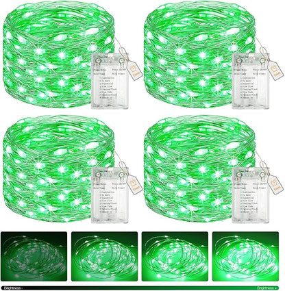 btfarm 4 Pack Fairy Lights Battery Operated with Timer, 16.4 FT 50 LED Silver Wire Twinkle String Lights 8 Modes Dimmable Waterproof for Indoor Christmas Bedroom Wedding Decorations, Green
