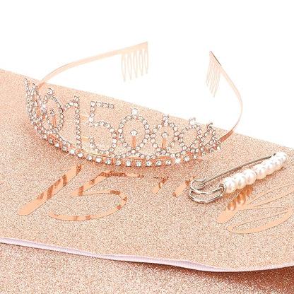 CIEHER 15th Birthday Crown + 15th Birthday Sash + Pearl Pin Set, 15th Birthday Gifts for Girls It's My 15th Birthday Decorations Women Happy 15th Birthday Party Supplies