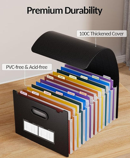 Sooez Upgraded Accordion File Organizer, Expanding File Folder with Deeper 12 Pockets - Never Cover Up Index Tabs, Monthly Bill Paper Receipt Document Organizer, Letter A4 Size for Home Office School