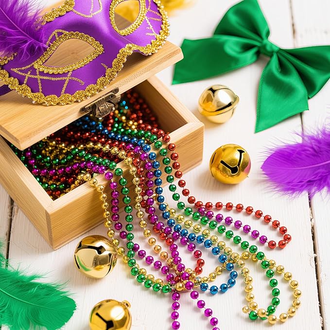 900 PCS Gold Bead Necklace, 33 Inch Mardi Gras Christmas Beads, Bulk Metallic Party Beads for Mardi Gras Parade, St Patricks Day, Wedding, Birthday, Pirate Party, Carnival Party Favors