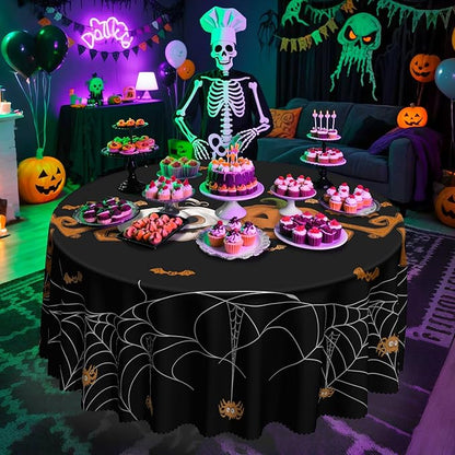 Eikione Round Halloween 70In Tablecloth, Spider Haunted House Decorative Table Cloth, Waterproof and Washable Fabric Table Cover for Party Kitchen Dining Room