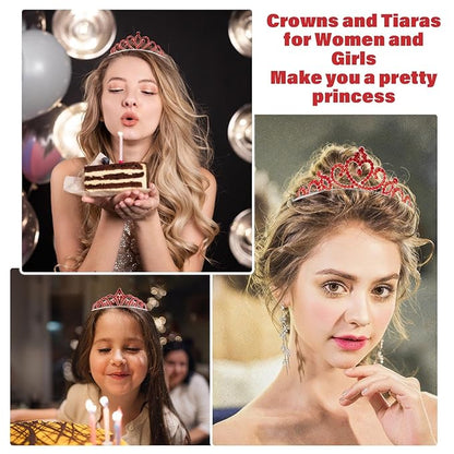 10 Pcs Red Tiaras Crowns Queen of Hearts Crown Headband for Women Girls - Bulk Red Queen Crowns Tiara for Princess Peach Costume Accessories Halloween Cosplay Parties