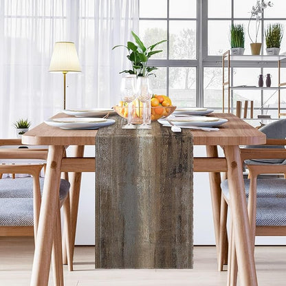 Emvency Farmhouse Table Runner, Abstract Grey and Dark Brown Art Painting for Kitchen Coffee Table Family Dinners Holiday Parties Wedding Events Decor(13x60 inch)