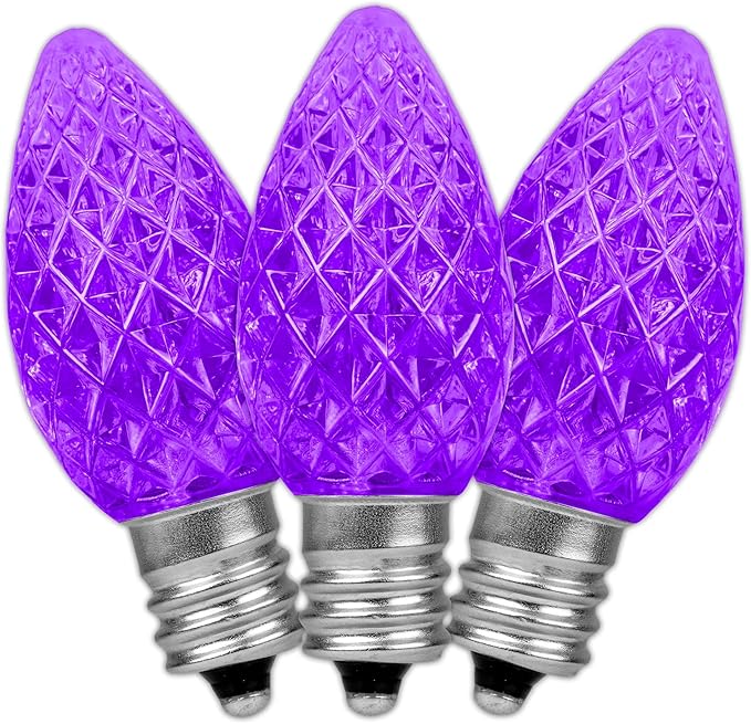 Novelty Lights 25pk Purple C7 LED Faceted Christmas Light Replacement Bulbs, Ultra Bright Dimmable Replacement Lamps for Indoor/Outdoor Light Strings
