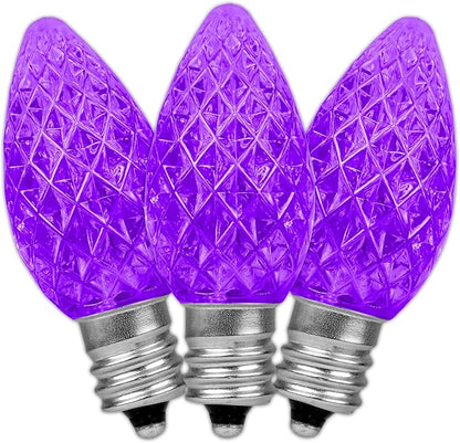 Novelty Lights 25pk Purple C7 LED Faceted Christmas Light Replacement Bulbs, Ultra Bright Dimmable Replacement Lamps for Indoor/Outdoor Light Strings