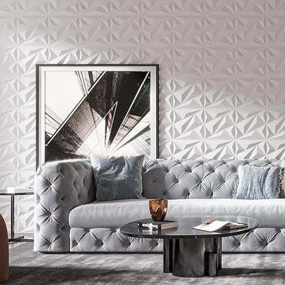 Art3dwallpanels 50 Pack 3D Wall Panel Diamond for Interior Wall Décor, PVC Flower Textured Wall Panels for Living Room Lobby Bedroom Hotel Office, White, 12''x12''