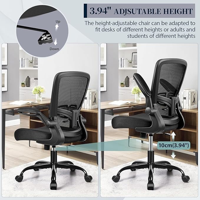 FelixKing Office Chair, Ergonomic Desk Chair with Adjustable Height and Lumbar Support Swivel Lumbar Support Desk Computer Chair with Flip up Armrests for Conference Room (Black),Pack of 5