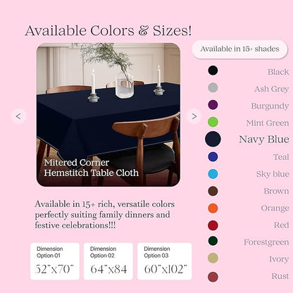 Navy Blue Table Cover, 100% Cotton Tablecloth 60x86 Inch, Fits 6-8 Seats, Soft, Durable, Washable, Wrinkle Resistant, Rectangle Table Cloth for Dining, Holiday Celebrations, Dinner