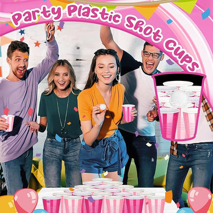 KesaPlan 50 PCS 12 OZ Plastic Cups, Party Cups Light Pink and Hot Pink Cups Disposable Drinking Cup Bulk For Bachelor Party Christmas Graduation Wedding Birthday Halloween Picnic Festive Celebrations