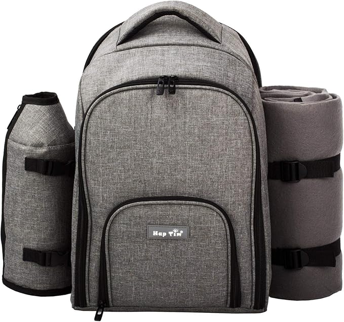 Hap Tim Picnic Basket Backpack for 4 Person with Insulated Cooler Compartment, Wine Holder, Fleece Blanket, Cutlery Set, Engagement Gifts for Couples, Bridal Shower Gift, Wedding Registry Gifts (3263)