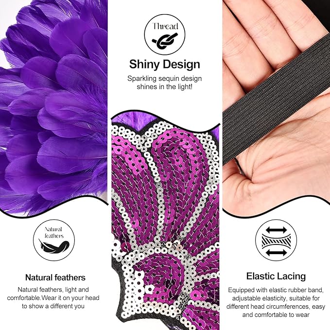 Women's Carnival Feather Headpieces Sequin Headdress for Wedding Masquerade Party Cosplay Feather Headbands