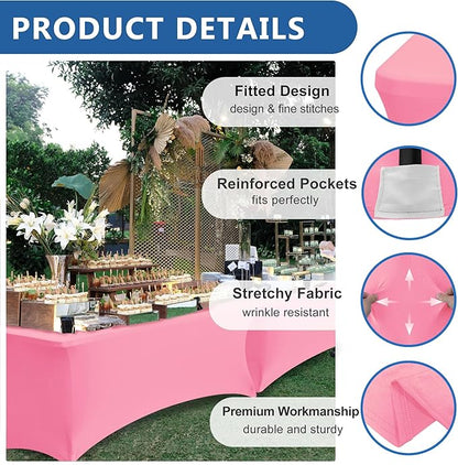 Table Cover for 4 Foot Rectangle Tables-8 Pack Pink Fitted Stretch Tablecloth-Elastic Spandex 4ft Folding Tablecloths for Party, Wedding, Banquet Buffet Event, Craft Trade Show