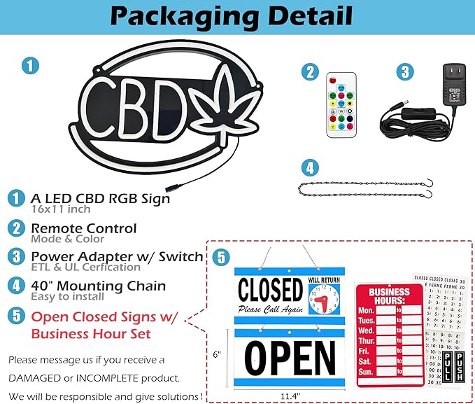 CBD-LED Neon Sign for Business,16x11 inch Vape Smoke Shop Sign RGB Bright Led for Window Wall Door VapeSmoke Store