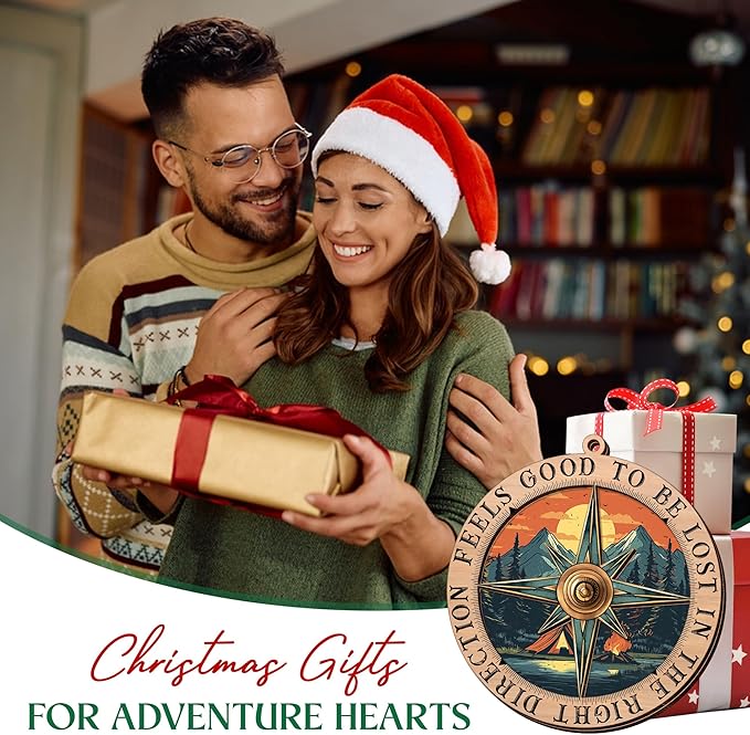 FLAGWIX Christmas Camping Gifts for Men Women - Wooden Christmas Ornaments 2025 for Tree Decorations - Camping Ornament for Home Decor, Gifts for Campers Who Have Everything, Gift Idea for Campers