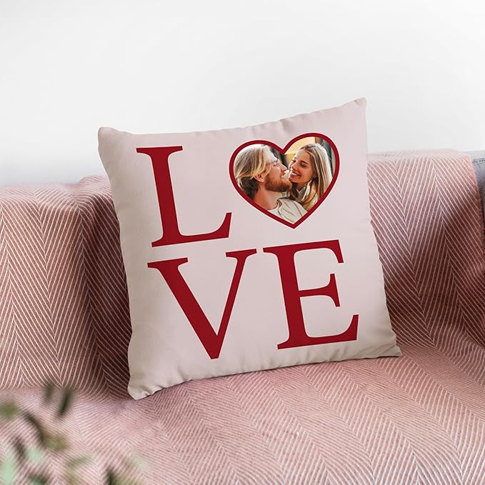 Be Burgundy Custom Love Photo Pillow Cover 16x16 Inch – Personalized Couple Pillow with Heart Photo, Romantic Gift for Lovers, Engagement, Wedding, or Anniversary Home Decor Cushion