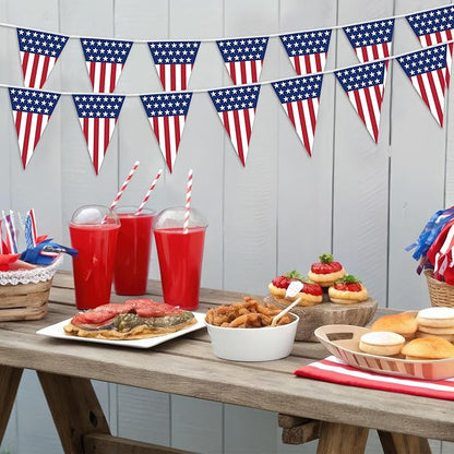 100FT 4th of July Decorations, 60Pcs Pennant Fourth of July Banner, 7.8 x 11.8 Inches Fourth of July American Flags for Outside 4th of July Accessories Independence Day Patriotic Party Parade Decor