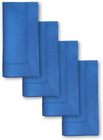 Solino Home Linen Napkins Set of 4 - Classic Hemstitch 100% Pure Linen Royal Blue Dinner Napkins Cloth 20 x 20 Inch - Handcrafted and Machine Washable - Holiday, Winter, Christmas, New Year
