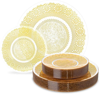 HOMIP 120PCS Clear Gold Plastic Plates, Disposable Party Plates Include 60PCS 10 inch Dinner Plate & 60PCS 7 inch Dessert Plate Perfect for Party Wedding and Holiday