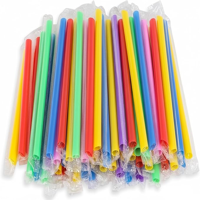 700 Pcs Jumbo Straws (0.43" Diameter × 9" Long) Plastic Straws Individually Wrapped, Colorful Disposable Drinking Straws for Bubble Tea, Smoothies, Juice, and Party Beverages