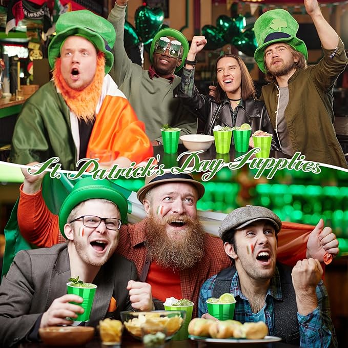 KesaPlan 100 PCS 12 OZ St. Patrick's Day Plastic Cups Party Cups Green and Light Green Cups Disposable Drinking Lucky Cup Bulk for Cold Drink Ice Cream Snacks Party Graduation Wedding Birthday Holiday