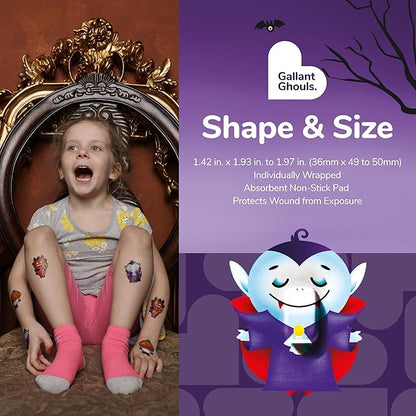 BioSwiss Kids Bandages, Halloween Ghouls Shaped Self Adhesive Bandage Set, Latex Free, Sterile Wound Care, 50 Count