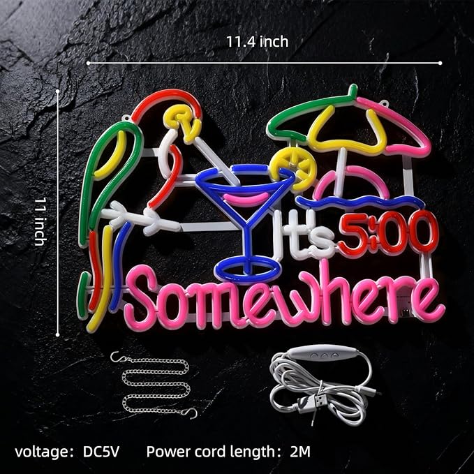 Somewhere Neon Sign, USB Powered, 11.4"×11" Dimmable Metal LED Neon Lights, Wall Decor for Bedroom, Party Pub, Kids' Room, Home Decoration, Man Cave, Gaming Room