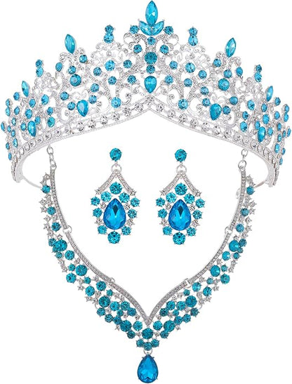 Kamirola Tiaras and Crowns for Women,Tiaras Earrings Necklace, Crystal Bridal Jewelry Set, Costume Party Halloween Prom Pageant Jewelry for Women TR80