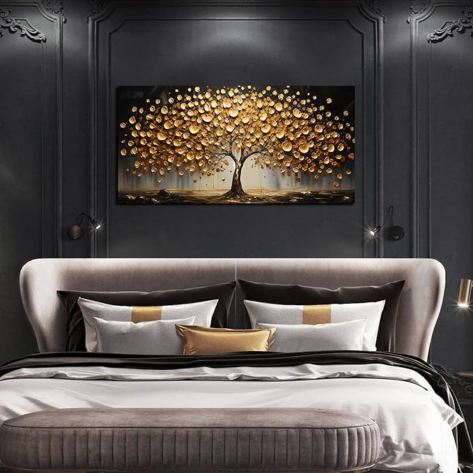 Tree Canvas Wall Art for Living Room Gold Wall Art for Bedroom Above Bed Home Office Print Wall Decor 20 x 40 Inch