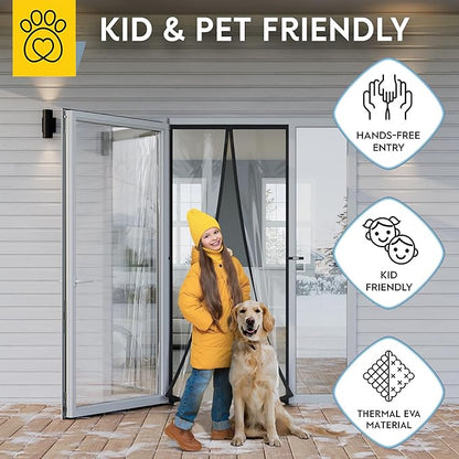 AUGO Magnetic Thermal Insulated Door Curtain - Transparent EVA Door Cover for Winter- Keeps Warm Air in and Cold Air Out - Home Winterizing Products - Patent Pending Keep Open Feature - 34 x 81 Inch