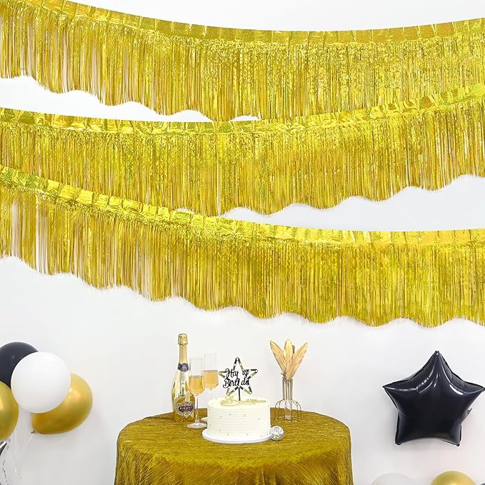 LOLStar 6 Pack Gold Foil Fringe Garland Christmas Party Decorations, 59Ft Tinsel Streamers Shiny Gold Wall Hanging Tinsel Fringe Banners for Wedding Birthday Anniversary New Year Party Decor