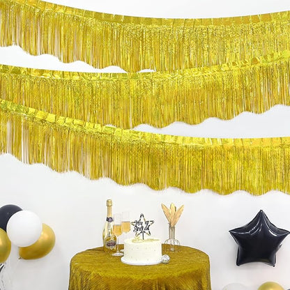 LOLStar 6 Pack Gold Foil Fringe Garland Christmas Party Decorations, 59Ft Tinsel Streamers Shiny Gold Wall Hanging Tinsel Fringe Banners for Wedding Birthday Anniversary New Year Party Decor