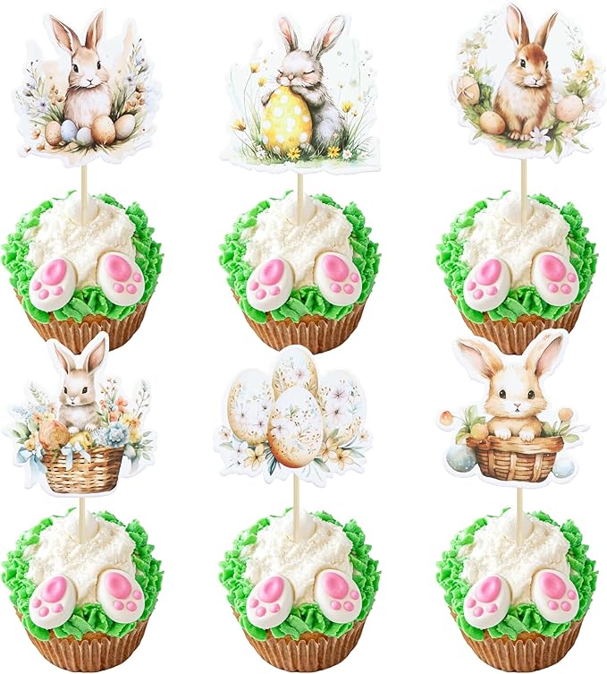 Ephlyn 36 Pcs Cupcake Toppers - Happy Easter & Spring Birthday Cake Decorations