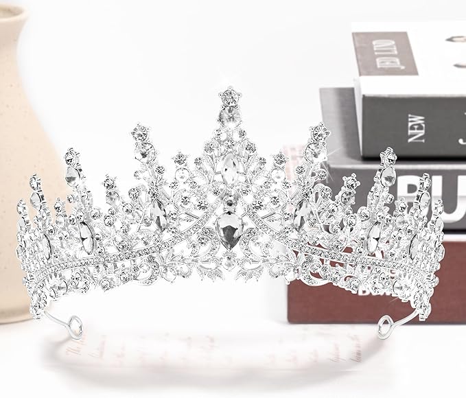 TAROSE Silver Tiaras for Women and Girls, Crystal Gold Crowns for Women, Hair Accessories for Bride/Halloween/Prom/Birthday