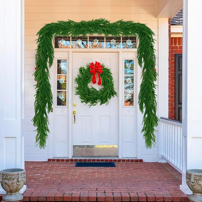 2Pcs 9 FT Artificial Norfolk Pine Garlands, Realistic Christmas Garland Thickness Real Touch Winter Greenery Garland for Table Mantle Wall Indoor Outdoor Christmas Decor