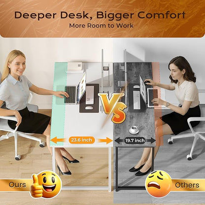 PRAISUN 48 X 24 Inch Computer Desk with Deeper Desktop, Gaming Office Writing Work Desk for Home Office, Study, Bedroom, Work from Home, Metal Frame, White