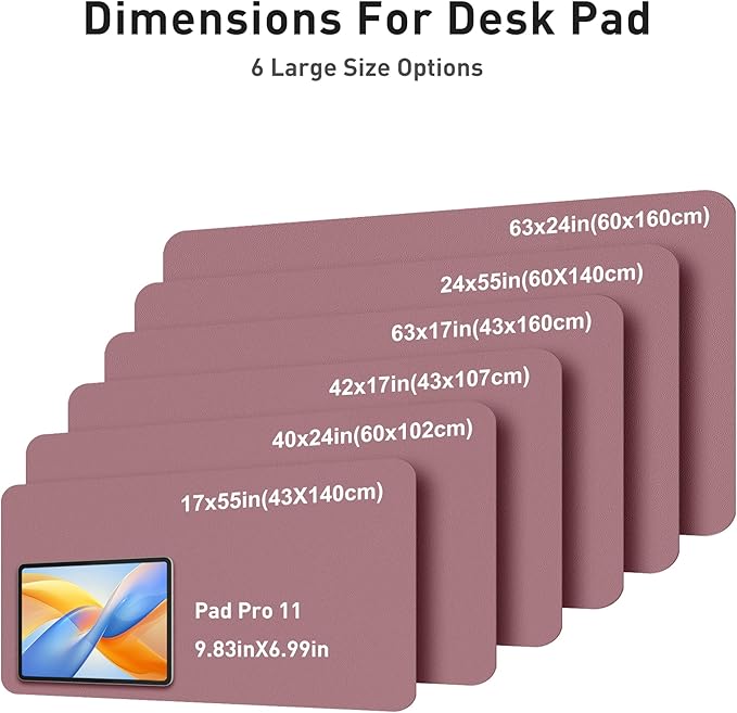 Aothia Faux Leather Desk Mat - Large Mouse Pad, Non-Slip PU Leather Blotter, Waterproof Writing Surface for Office and Home (Dark Pink, 63" x 24")