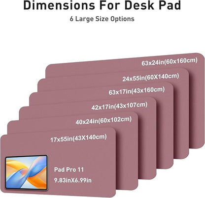 Aothia Faux Leather Desk Mat - Large Mouse Pad, Non-Slip PU Leather Blotter, Waterproof Writing Surface for Office and Home (Dark Pink, 63" x 24")