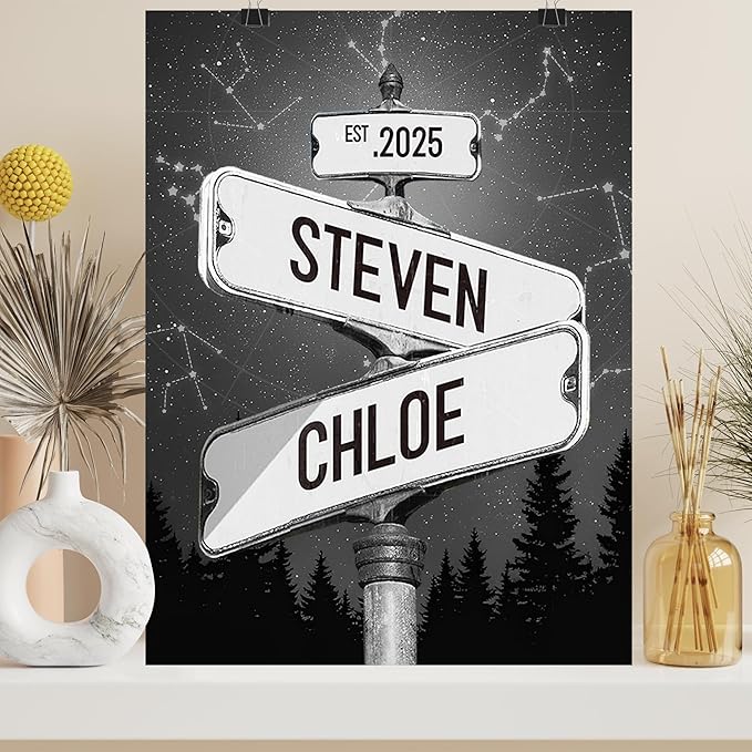 Personalized Vintage Street Sign For Couples, Custom Street Sign Canvas Poster Wall Art With Names, Gift For Valentine