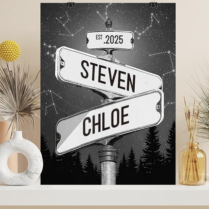 Personalized Vintage Street Sign For Couples, Custom Street Sign Canvas Poster Wall Art With Names, Gift For Valentine