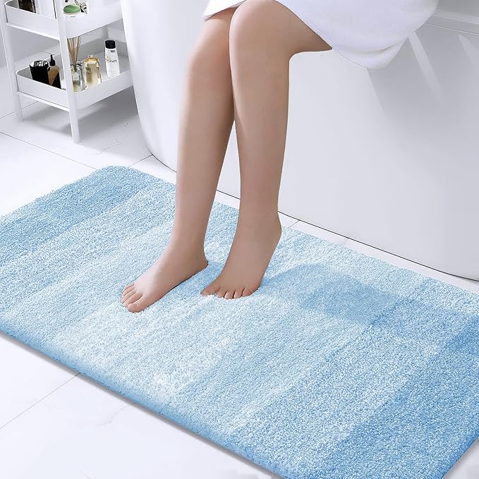 OLANLY Bathroom Rugs Mat 40x24, Extra Soft Absorbent Microfiber Bath Rugs, Rubber Backing, Quick Dry, Machine Washable Bath Mats for Bathroom Floor, Tub and Shower, Home Decor Accessories, Sky Blue