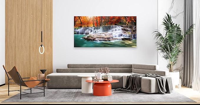 Wall Art Canvas Painting Red Forest Waterfalls 1 Piece Modern Landscape Tree Picture Poster Print Framed and Stretched Ready to Hang for Living Room Bedroom Kitchen Office Home Decor