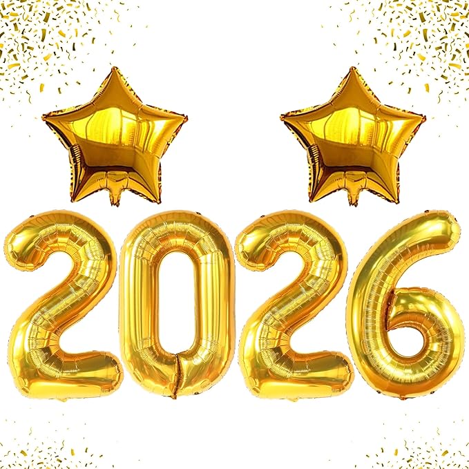 Katchon, Giant Gold 2026 Balloons - 40 Inch | Star Foil Balloons and Gold 2026 Balloon Number for New Years Decorations 2026 | NYE Decorations | New Year Balloon | New Years Eve Party Supplies 2026