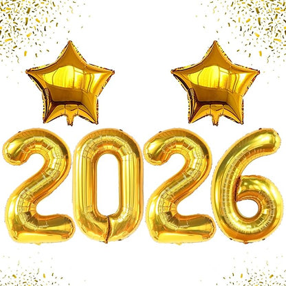 Katchon, Giant Gold 2026 Balloons - 40 Inch | Star Foil Balloons and Gold 2026 Balloon Number for New Years Decorations 2026 | NYE Decorations | New Year Balloon | New Years Eve Party Supplies 2026