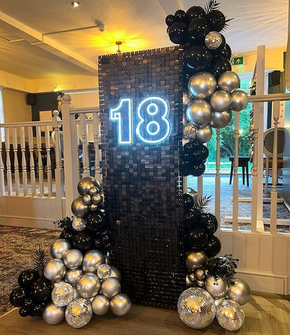 Shimmer Wall Backdrop Black Square Sequin Wall Panel Backdrop Decor for Wedding, Anniversary, Birthday, Party, 12 Panels