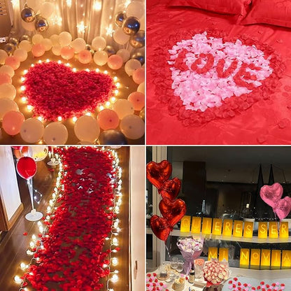 Quieres Ser Mi Novia Lighted Letters Sign 17pcs Luminary Paper Bags 2200pcs Red Pink Artificial Rose Petals 48pcs Flameless LED Candle Tealight 15pcs Heart Balloons Romantic Night Valentine's Day