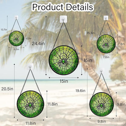 Stained Glass Window Hanging - Black Green Horror Spider Web Suncatcher for Doors Garden Patio Sun Catchers Decor Christmas Halloween Birthday Gifts for Women Men Mom Nana Friend 9.8 in
