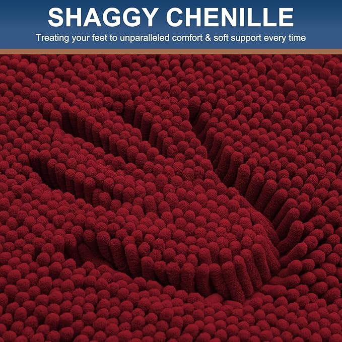 Smiry Luxury Chenille Toilet Rugs U-Shaped 24x20, Soft Absorbent Non-Slip Contour Bathroom Rugs for Toilet, Machine Washable Contoured Bath Mats, Red