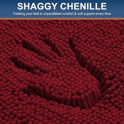 Smiry Luxury Chenille Toilet Rugs U-Shaped 24x20, Soft Absorbent Non-Slip Contour Bathroom Rugs for Toilet, Machine Washable Contoured Bath Mats, Red