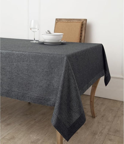Solino Home Linen Tablecloth 60 x 120 Inch - 100% Pure Linen Charcoal Grey Table Cloth for Rectangle Tables - Athena, Machine Washable Tablecloth for Fall, Autumn, Winter